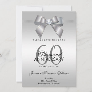 豪華な宝石の弓とリボン 60周年結婚記念日 セーブザデート