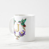 豪華な宝石付きハummingbirdのイニシャルJ コーヒーマグカップ (正面左)