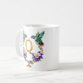 豪華な宝石付きハummingbirdのイニシャルQマグカップ コーヒーマグカップ (正面左)