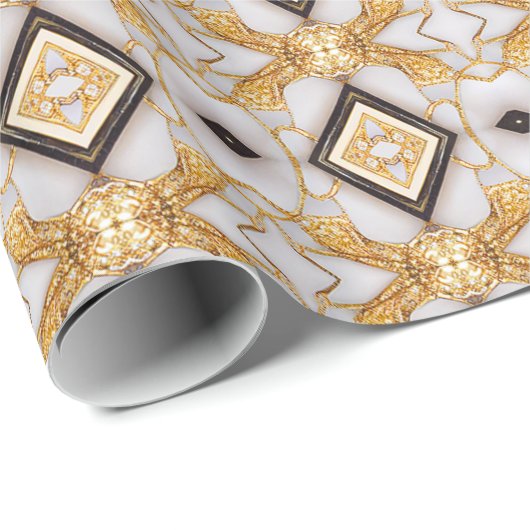 豪華な幾何学的金ゴールドとホワイトクリスマス ラッピングペーパー (ロールコーナー)