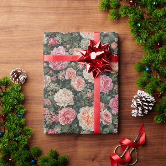 豪華な庭のバラと芍薬のアート ラッピングペーパー (クリスマスギフト)