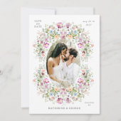 豪華な庭の花の結婚式延期通知 セーブザデート (正面)