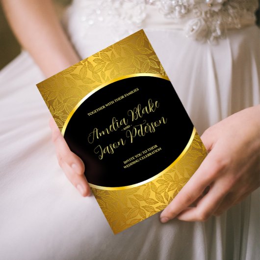 豪華な彫刻ゴールドの葉の模様のウェディング 招待状