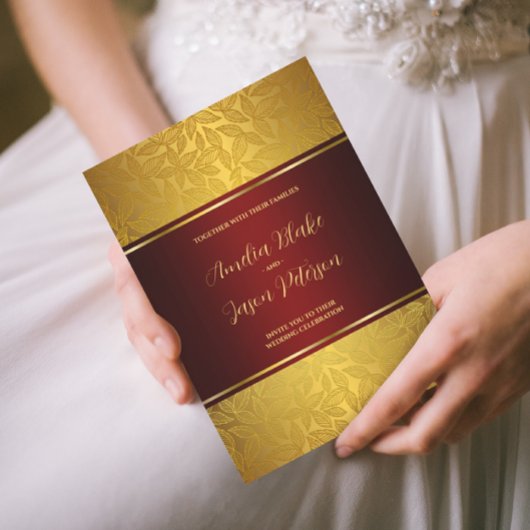 豪華な彫刻金ゴールドの葉のパターン 招待状