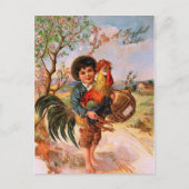 豪華な旧式な郵便はがきのイースター男の子のオンドリ シーズンポストカード (正面)