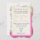 豪華な明るいピンクと金ゴールドのダマスク結婚 招待状 (正面)