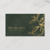 豪華な暗緑色のエレガントフェイク金ゴールド箔の葉 名刺 (正面)