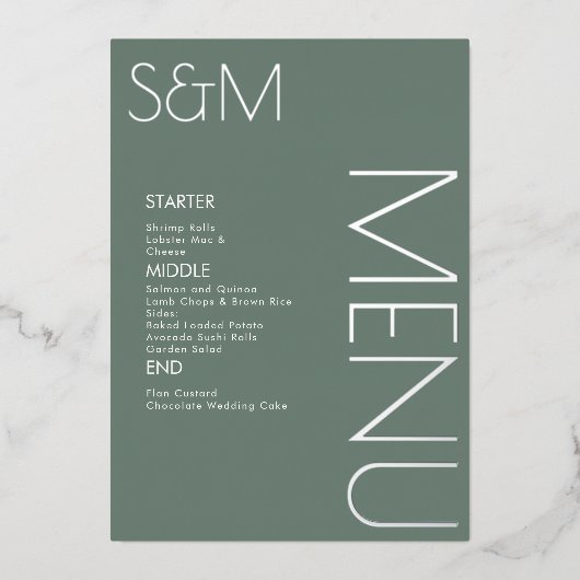 豪華な最初の結婚式のシルバーメニューカード 箔招待状 (正面)