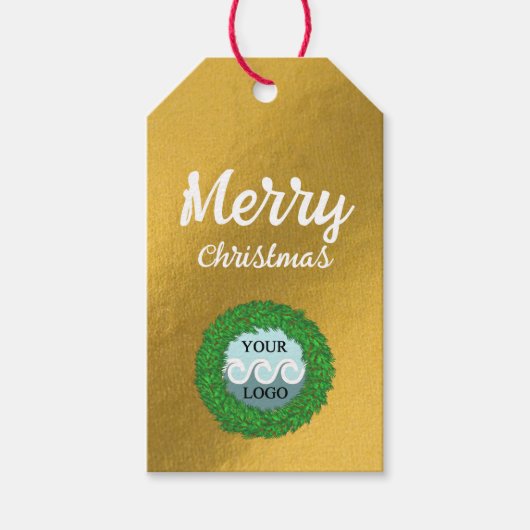 豪華な松の木リースクリスマスカスタムロゴ ギフトタグ (正面)