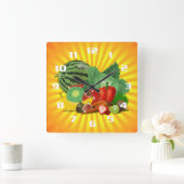 豪華な果物と野菜のキッチン スクエア壁時計 (ホーム)