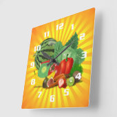 豪華な果物と野菜のキッチン スクエア壁時計 (傾斜)
