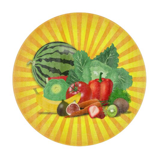 豪華な果物野菜と太陽 カッティングボード (正面)