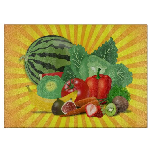 豪華な果物野菜と太陽 カッティングボード (正面)