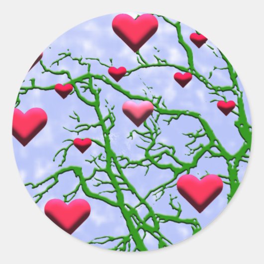 豪華な枝にハートシール ラウンドシール (正面)