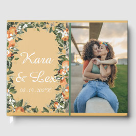 豪華な桃と葉の写真カラフルポスター ゲストブック