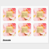 豪華な水彩ピンクの花模様(偽のゴールドフレーム付き) スクエアシール (シート)