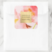 豪華な水彩ピンクの花模様（偽のゴールドフレーム付き） スクエアシール (バッグ)