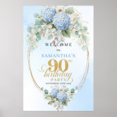 豪華な水彩画の紫陽花 90歳の誕生日ウェルカム ポスター (正面)