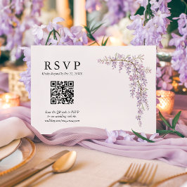 豪華な水彩藤QRコード ウェディングRSVP 出欠カード