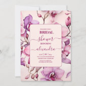 豪華な水色ピンクオーキッドブライダル 招待状 (正面)