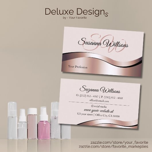 豪華な波形のバラ金ゴールドデコールとイニシャル 名刺