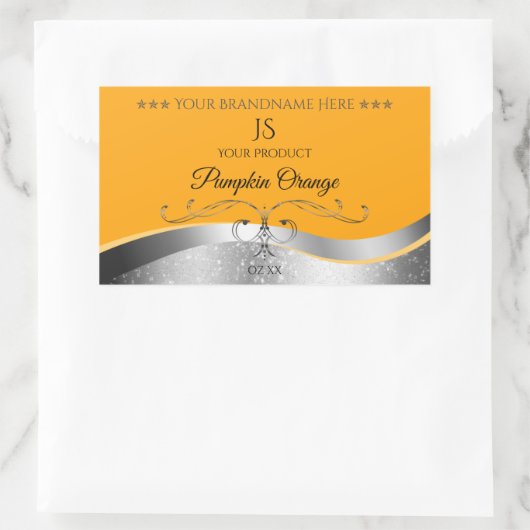 豪華な波状シルバーデコールオレンジモノグラムラベル 長方形シール (バッグ)