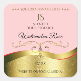 豪華な波状金ゴールドデコール明るい赤モノグラムラベル スクエアシール