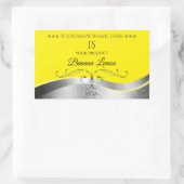 豪華な波状銀デコールイエローモノグラムラベル 長方形シール (バッグ)