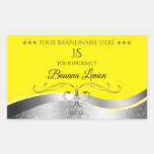 豪華な波状銀デコールイエローモノグラムラベル 長方形シール (正面)