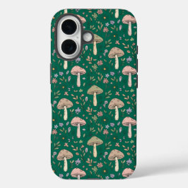 豪華な深エメラルドグリーンの菌類シームレスパターン iPhone 16ケース