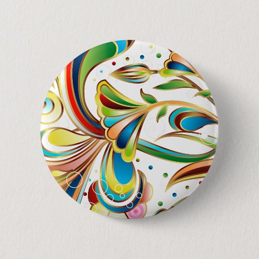 豪華な渦巻く花 缶バッジ (正面)