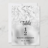 豪華な灰色の白い銀の大理石のテーブル番号 招待状 (正面)