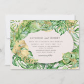 豪華な熱帯の黄金の結婚葉 招待状 (正面)