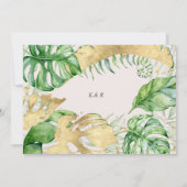 豪華な熱帯の黄金の結婚葉 招待状 (裏面)