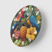 豪華な熱帯パイナップルオウムと花 ラウンド壁時計 (傾斜)