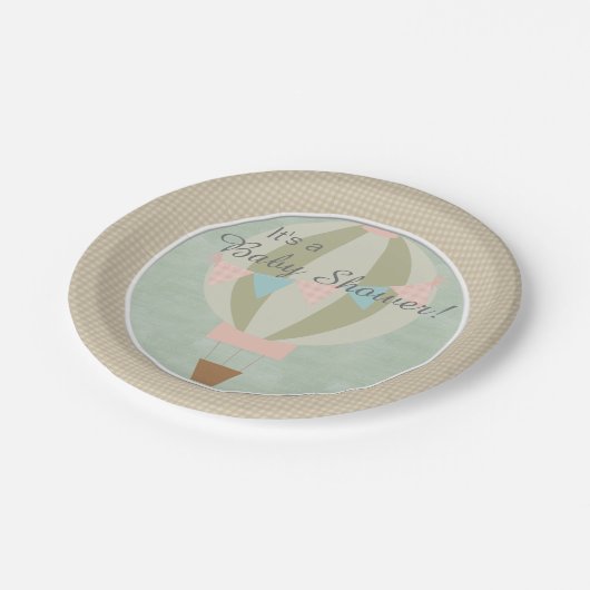 豪華な熱気の気球の中立ベビーシャワー ペーパープレート (アングル)