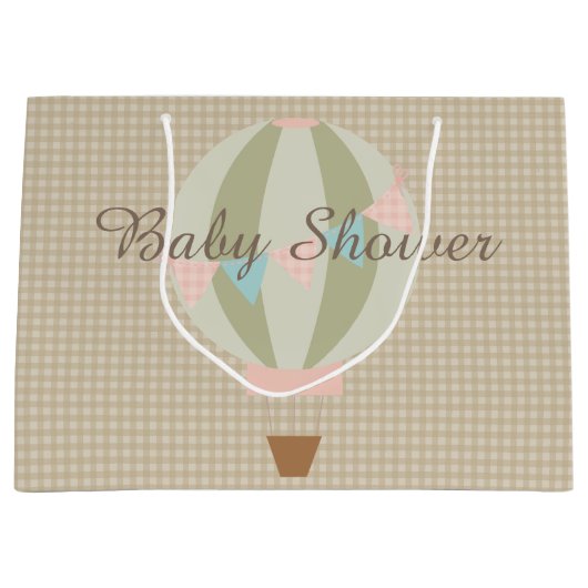 豪華な熱気の気球の中立ベビーシャワー ラージペーパーバッグ (正面)