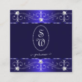 豪華な王室のブルー華美オーナメントイニシャル スクエア名刺 (正面)