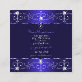 豪華な王室のブルー華美オーナメントイニシャル スクエア名刺 (裏面)