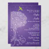 豪華な生命の木のパープルのバツミツバ 招待状 (正面/裏面)