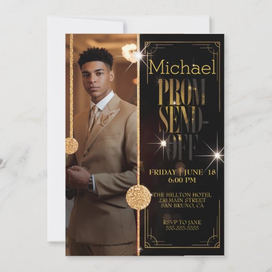 豪華な男性プロムが印象の卒業を送信 招待状 (正面)