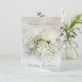 豪華な白いバラの結婚式招待状 招待状 (スタンド正面)