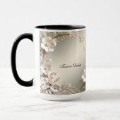 豪華な白い花柄マグ マグカップ (左)