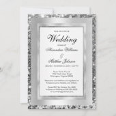 豪華な白い銀のシークインフレームエレガントなウェディング 招待状 (正面)