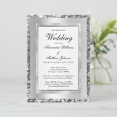 豪華な白い銀のシークインフレームエレガントなウェディング 招待状 (スタンド正面)