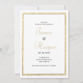 豪華な白とエレガントなゴールドグリッターのウェディング 招待状 (正面)