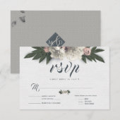 豪華な白とピンクの花の牡丹の食事付き 出欠カード (正面/裏面)