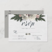 豪華な白とピンクの花を咲かせる芍薬の食事付き 出欠カード (正面/裏面)