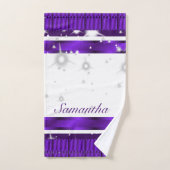 豪華な白と紫のスクリプト名 バスタオルセット (ハンドタオル)