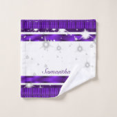 豪華な白と紫のスクリプト名 バスタオルセット (ウォッシュタオル)